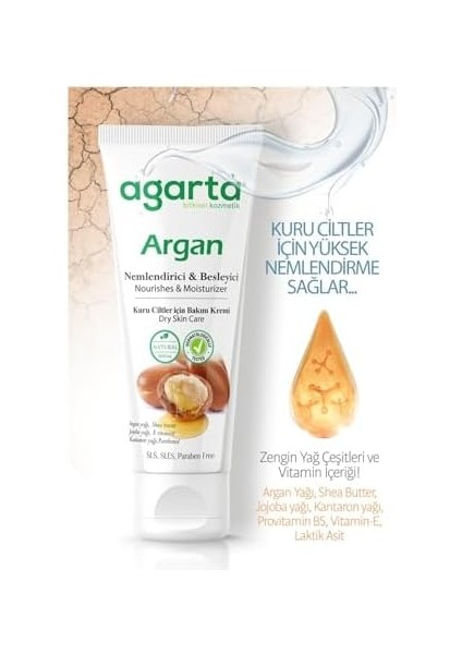 Doğal Argan Nemlendirici ve Besleyici Krem 75 ml x 3 Adet