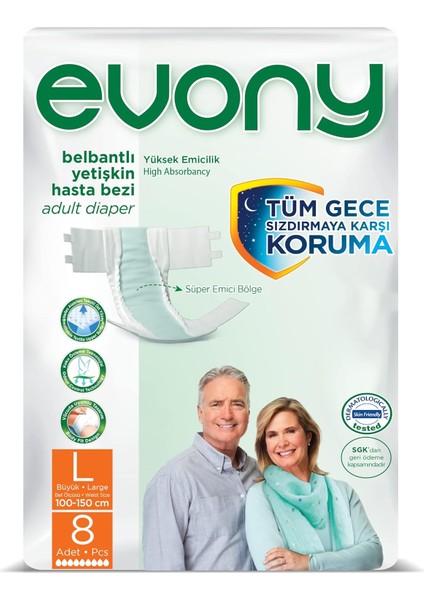 Evony Belbantlı Büyük Boy L 30LU 8 Adet Hasta Bezi