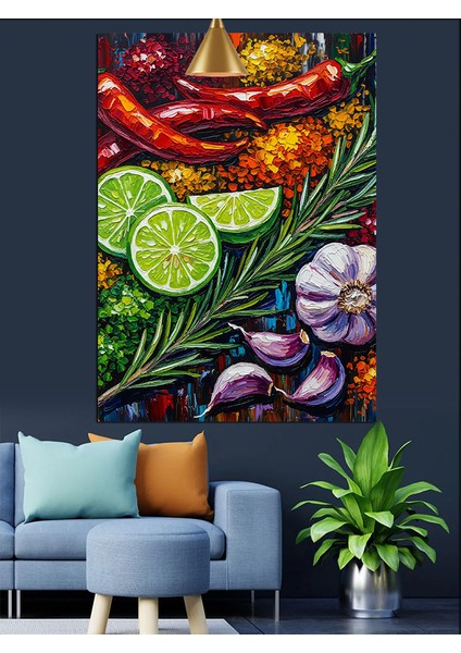 Birlikte Sergilenen Çeşitli Canlı Renkli Meyveler Dekoratif Kanvas - Mdf Ahşap Tablo
