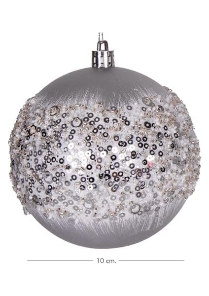 Yılbaşı Topu Beyaz Boncuk ve Halka Desenli 2&apos;li Paket Gümüş 10 Cm. fiyatları