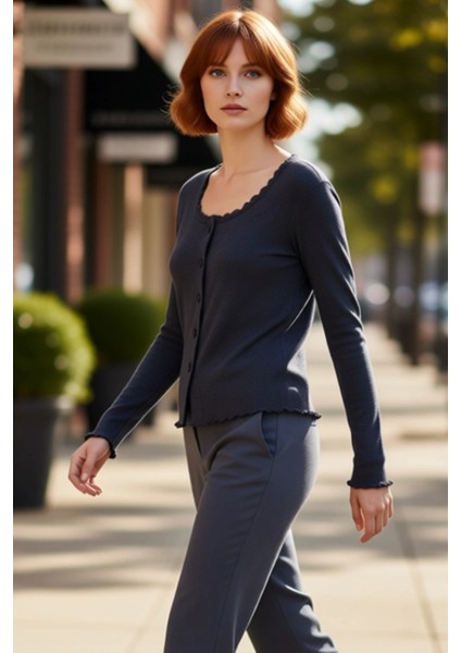 Kadın Düğmeli Vücuda Oturan Esnek Örme Uzun Kollu Üst Kaliteli Şık Rahat Modern Zarif Günlük modelleri