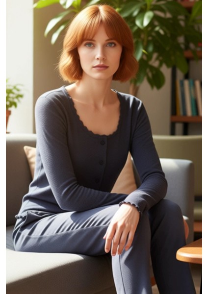 Kadın Düğmeli Vücuda Oturan Esnek Örme Uzun Kollu Üst Kaliteli Şık Rahat Modern Zarif Günlük fırsatları