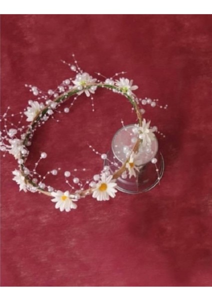 Papatya Gelin Tacı Kına Tacı Söz Nişan Düğün Aksesuarı Ekru