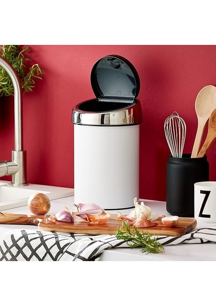 Touch Bin Plastik Eklentili Çöp Kutusu, Paslanmaz Çelik, Beyaz, 3 L fiyatları