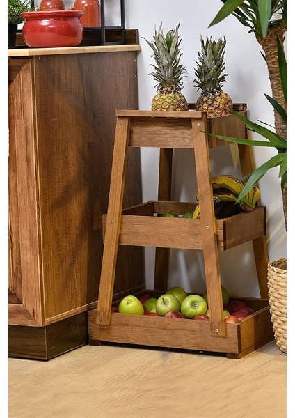3 Katlı Ahşap Sebzelik Meyvelik Mutfak Banyo Düzenleyici
