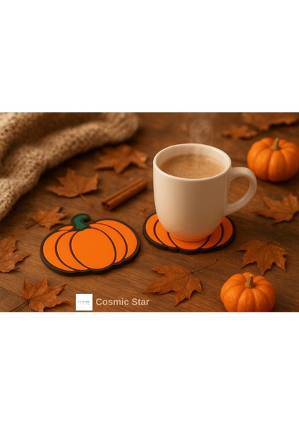 Balkabağı Cadılar Bayramı Tasarımlı Bardak Altlığı – Halloween Sonbahar Temalı Dekoratif (2’li Set) fiyatları
