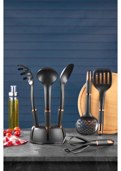 Ahmet 6 Parça Lüks Servis Seti, Mat Siyah, Mat Siyah