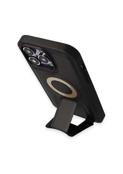 Ggm Aksesuar 14 Pro Için Magsafe ile Uyumlu Arkası Deri Görünümlü, Yapıya Sahip Kamera Çerçeveli Ultra Güçlendirilmiş Magsafe Özellikli Açılır Stantlı Darbeye Dayanıklı Kılıf (Siyah) modelleri