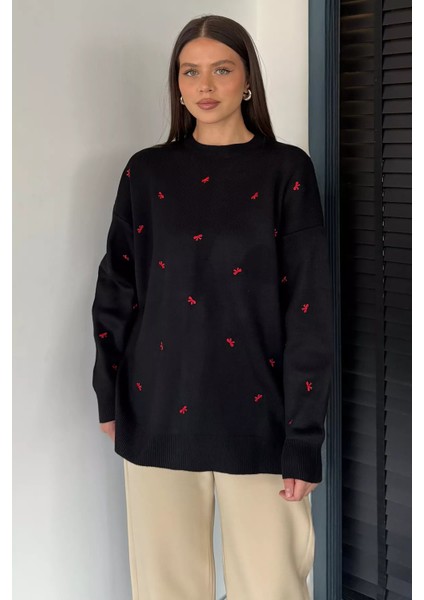 Kadın Kurdele Nakışlı Triko Kazak (M-L-Xl Uyumludur) P-00018883