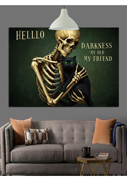 Karanlığın Geldiğini Selamlayan Iskelet Dekoratif Kanvas - Mdf Ahşap Tablo