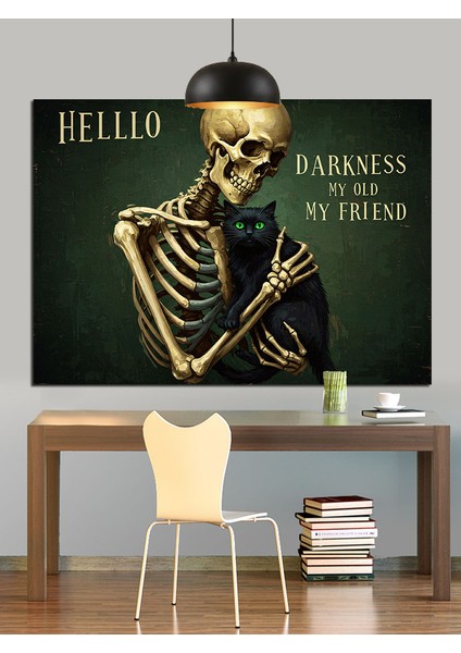 Karanlığın Geldiğini Selamlayan Iskelet Dekoratif Kanvas - Mdf Ahşap Tablo fiyatları