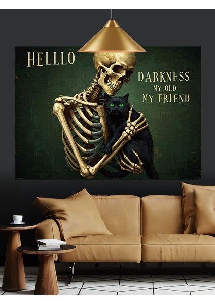 Karanlığın Geldiğini Selamlayan Iskelet Dekoratif Kanvas - Mdf Ahşap Tablo fırsatları