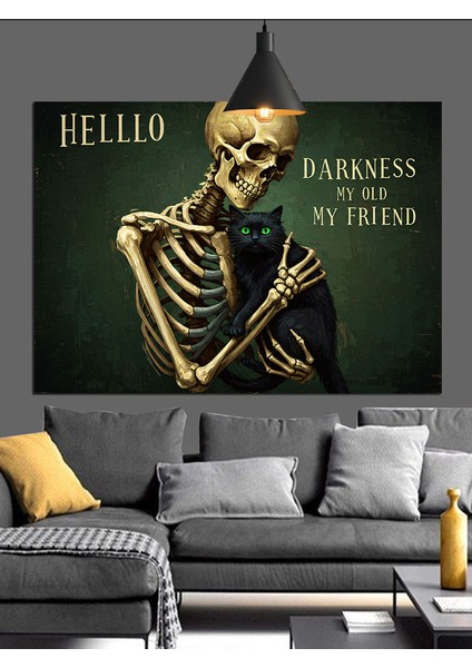 Karanlığın Geldiğini Selamlayan Iskelet Dekoratif Kanvas - Mdf Ahşap Tablo indirimleri