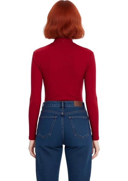 Kadın Moda Şık Regular Dik Yaka Slim Kalıp Örme Fitted Vücuda Oturan Kol Fitilli Esnek Bluz modelleri