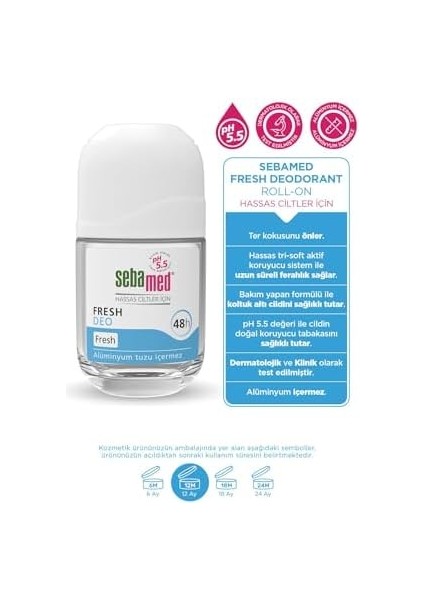 Sebamed Ter Kokusu Önleyici 48 Saat Etkili Hassas Ciltler Için Kadın Erkek Roll-On Deodorant Fresh 50ML