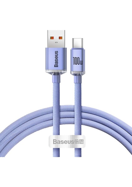 Crystal 100W Type-C To Type-C Kablo – 1.2 Metre, Mor Renk, Hızlı Şarj ve Veri Transferi, Örgülü Dayanıklı Tasarım, Usb-C Power Delivery Uyumluluğu