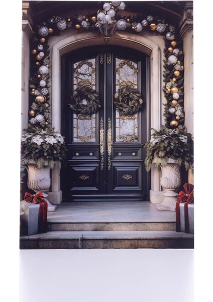 Kartpostal, Yılbaşı, Beyaz Süslü Kapı, 12X17 cm 6 Adet