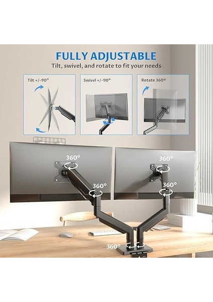 EF252D 13-32 Inch Amortisörlü Çift Kol Profosyonel Monitör Standı modelleri