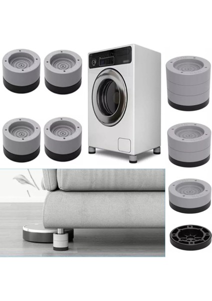 Beyaz Eşya Ayağı Çamaşır Makinesi Mobilya Titreşim Önleyici Kaydırmaz ve Yükseltici 4 Lü Set (8,5 Cm)