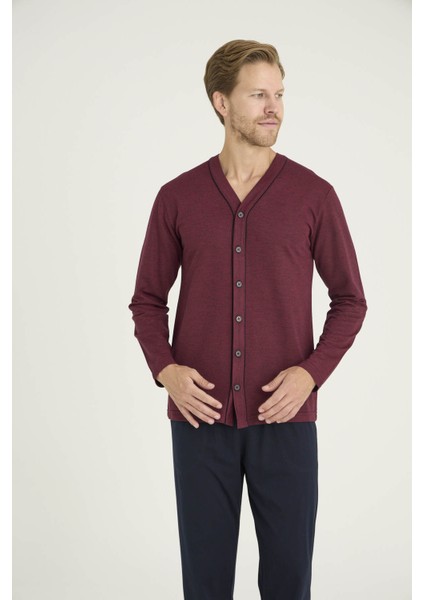 Erkek V.yaka Boydan Düğmeli Pijama Takımı - Dış Giyim