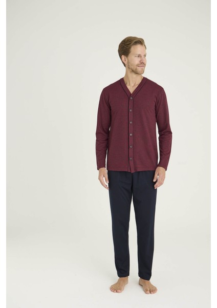 Erkek V.yaka Boydan Düğmeli Pijama Takımı - Dış Giyim indirimleri
