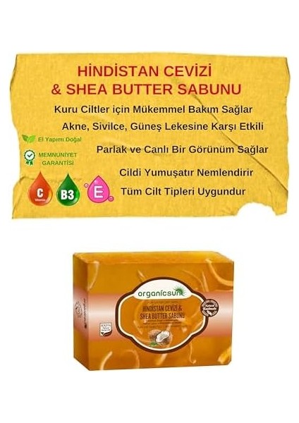 Organicsun Doğal Hindistan Cevizi & Shea Butter Sabunu 140 gr Tüm Cilt Tipleri Için Besleyici ve Onarıcı Etkili