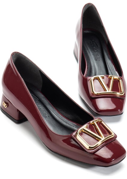 Suins Premium Pauly Model Kadın Orta Topuklu Siyah Kahve Bordo Ayakkabı