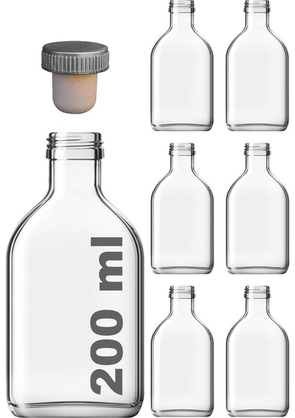 200 cc Kapaklı Cold Şişesi 200 ml Yassı Soğuk Kahve Cam Şişe 6 Adet (Sentetik Tıpa)