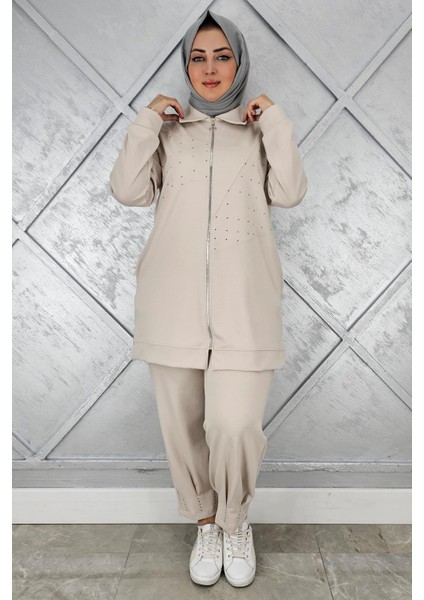 Kadın Taş Detaylı Tesettür Takım modelleri