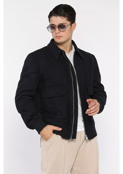 Cep Detaylı Ribanalı Erkek Kaşe Kaban P-00018797