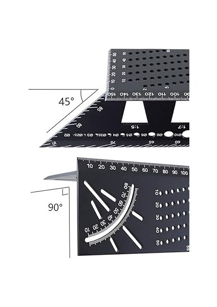 Alüminyum Alaşımlı Ağaç Işleme Kare Boyut Ölçü Cetveli,45/90 Derece Açı T Cetvel,3d Gönye Açı Ölçüm Şablon Aracı DC721 indirimleri