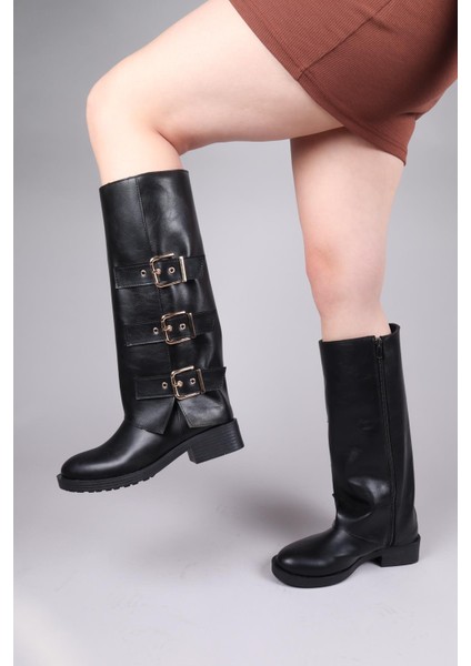 Balrog Gold Kemer Aksesuarlı Düz Çizme Siyah modelleri