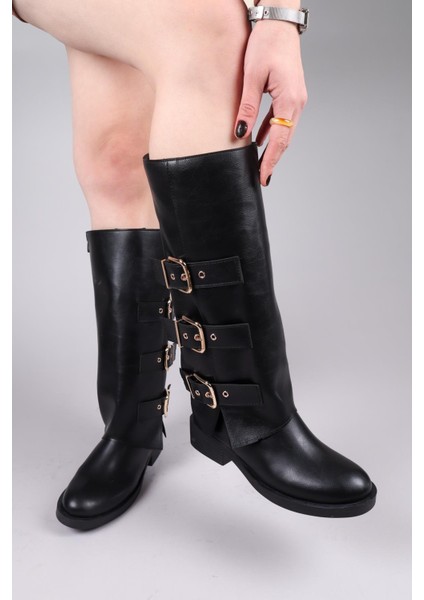 Balrog Gold Kemer Aksesuarlı Düz Çizme Siyah fırsatları