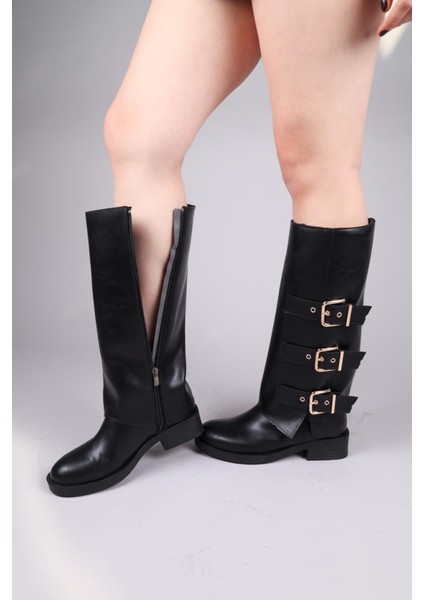 Balrog Gold Kemer Aksesuarlı Düz Çizme Siyah indirimleri