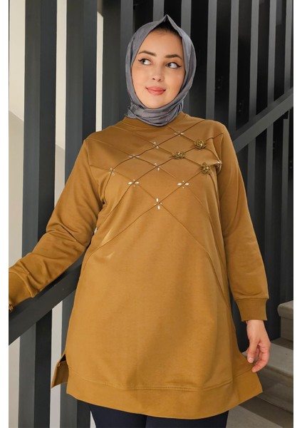 Kadın Dikme ve Taş Detaylı Tesettür Tunik modelleri