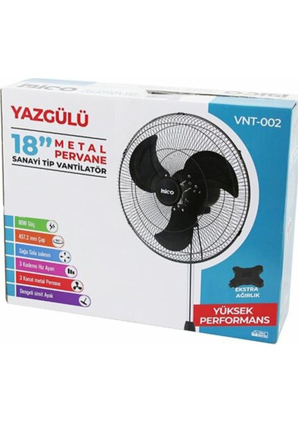 Tipi Ayaklı 140CM – 3 Kademeli 3 Metal Kanatlı 80W Güçlü Fan 18 Inç