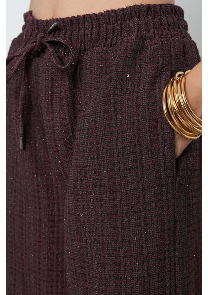 Kadın Simli Bol Paça Beli Lastikli Düz Renk Pantolon fırsatları