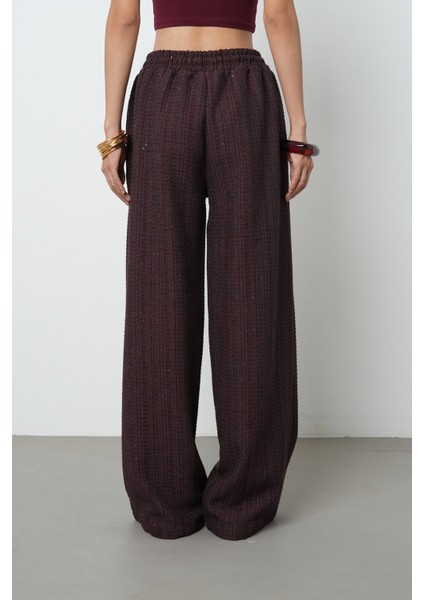 Kadın Simli Bol Paça Beli Lastikli Düz Renk Pantolon indirimleri