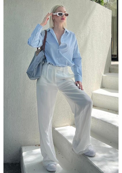 Ekru Kemerli Bol Paça Pantolon MG1992