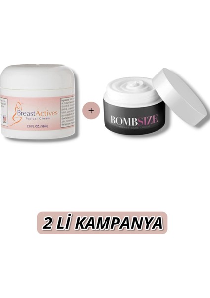 Actives Topikal Cream 100 ml + Bombsize Breast Care Cream 50 ml Göğüs Büyütücü Dikleştirici Sıkılaştırıcı 2'li Set