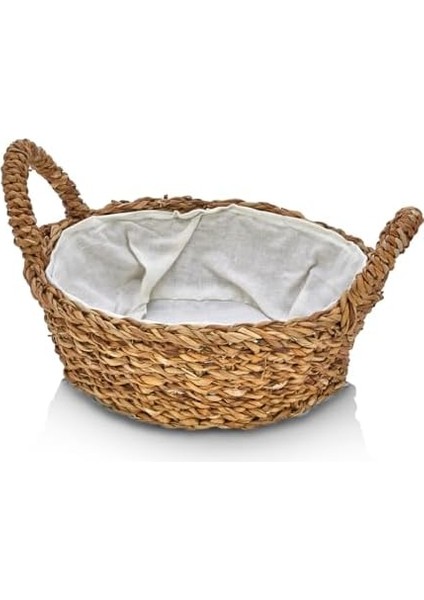 El Yapımı Hasır Kulplu Çok Amaçlı Dekoratif Yuvarlak Sepet, Hasır Kulplu Ekmek Sepeti (27X8CM) fiyatları