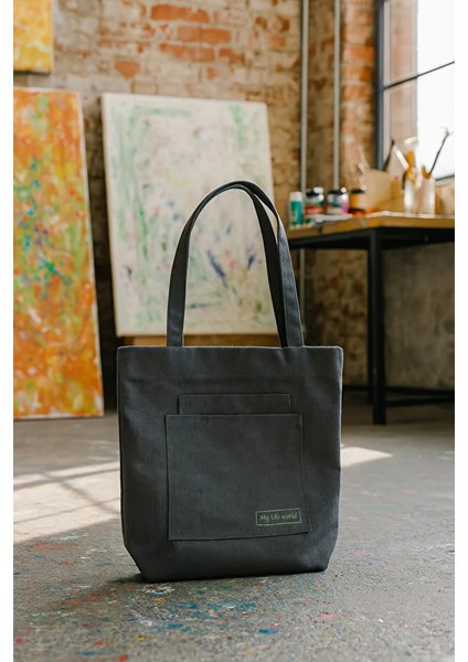 Çok Amaçlı Premium Tek Çıtlı Life Baskılı Gri Orta Boy Kanvas El ve Omuz Çantası fiyatları