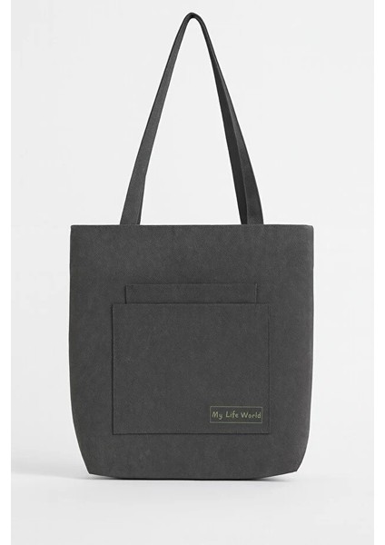 Çok Amaçlı Premium Tek Çıtlı Life Baskılı Gri Orta Boy Kanvas El ve Omuz Çantası indirimleri