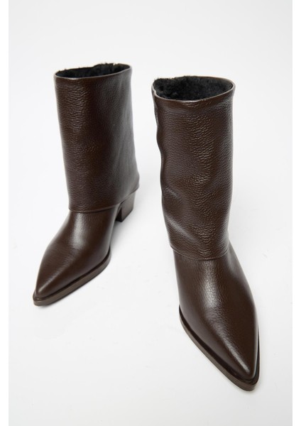 Kahverengi Kadın Fermuarlı Sivri Burun Kalın Topuklu Kışlık Bot fırsatları