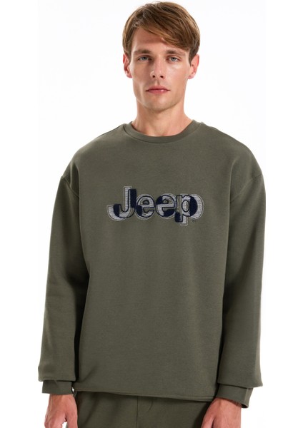 Bisiklet Yaka Baskılı Haki Erkek Sweatshırt J5WM-SWT7305 modelleri