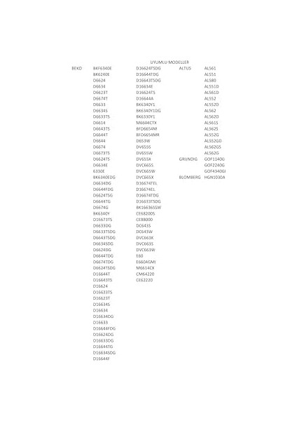 , Beko, ile Uyumlu Fırın Ön Kapak Contası modelleri