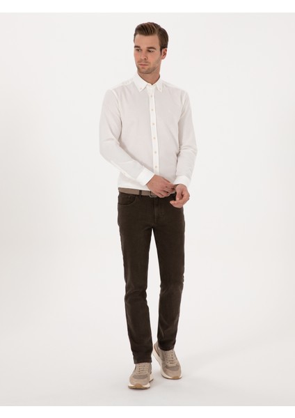 Erkek Beyaz Slim Fit %100 Pamuk Yakası Düğmeli Flanel Gömlek 50313122-VR013 fırsatları