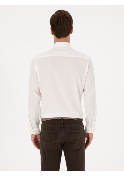 Erkek Beyaz Slim Fit %100 Pamuk Yakası Düğmeli Flanel Gömlek 50313122-VR013 indirimleri