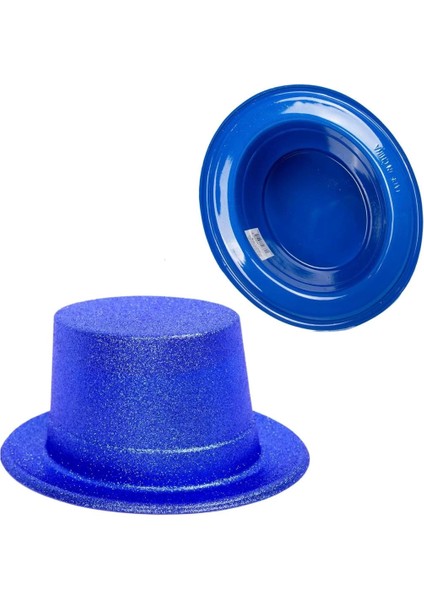 Bfs Mavi Renk Parıltılı Simli Fötr Silindir Parti Şapkası modelleri