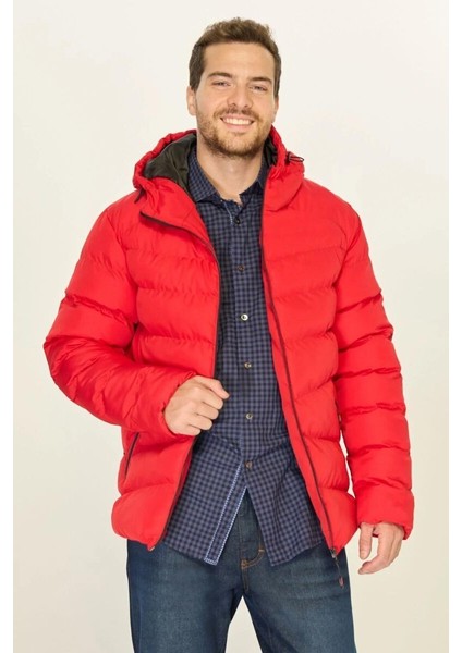 İçi Astarlı Su ve Rüzgar Geçirmez Cepli Kapüşonlu Erkek Mont